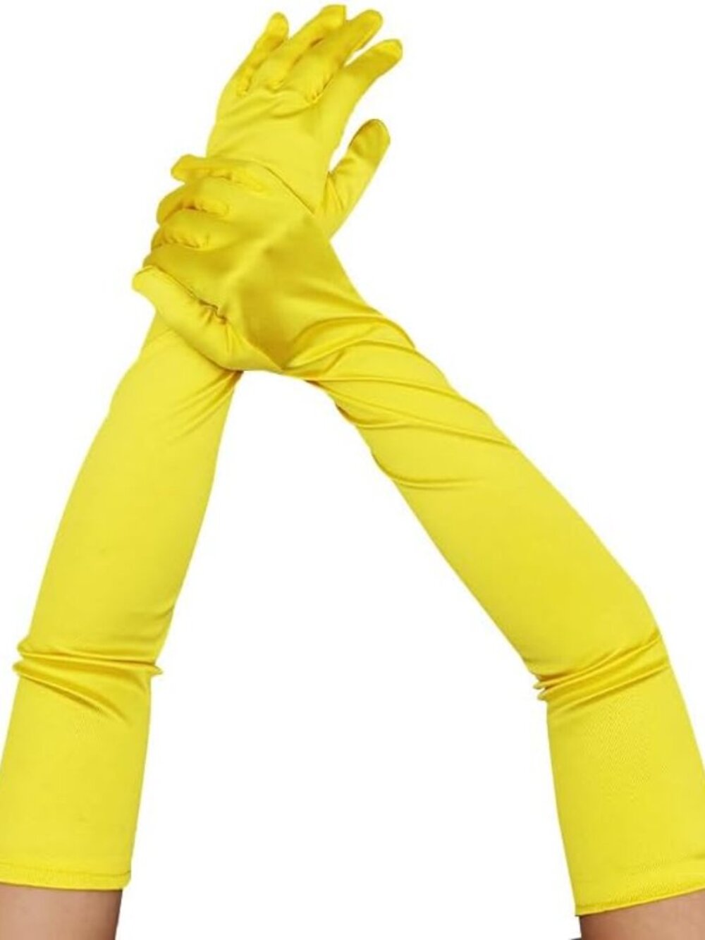 Women's Light Yellow 1920s Elbow Length Stretchy Satin Long Opera Gloves